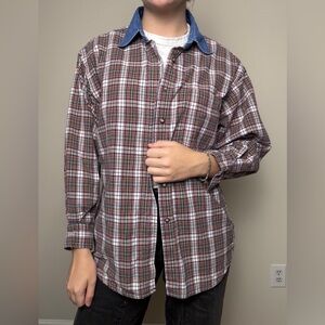 vintage plaid denim collar button up size men’s medium 100% cotton
